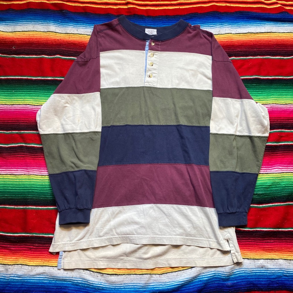 Henley Striped Long Sleeve Shirt Colorblock White Mountain Traders Mens Large